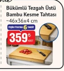 Büvuklu Tezgah Üstü Bambu Kesme Tahtasi 46X36X4 Cm
