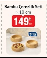 Bambu Çerezlik Seti 10 Cm 3Lü