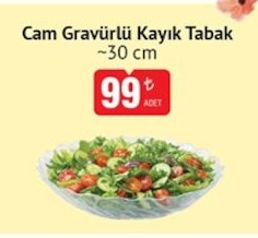 Cam Gravürlü Kayık Tabak ~30 Cm
