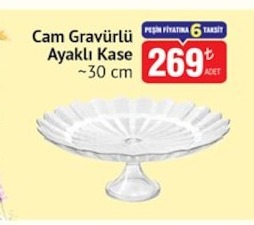 Cam Gravürülü Ayaklı Kase 30Cm