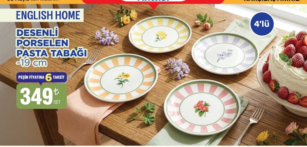English Home Desenli Porselen Pasta Tabağı ~19 Cm