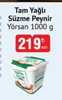 Tam Yağlı Süzme Peynir Yörsan 1000G