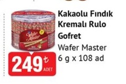 Wafer Master Kakaolu Fındık Kremalı Rulo Gofret 6 G X 108 Ad