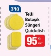Telli Bulaşık Süngeri Quickdish 3 Lü