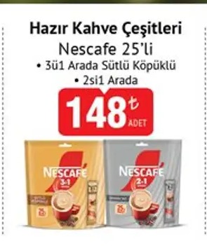 Nescafe Hazır Kahve Çeşitleri 25'Li