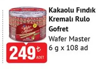 Wafer Master Kakaolu Fındık Kremalı Rulo Gofret 6 G X 108 Ad