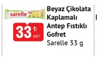 Beyaz Çikolata Kaplamalı Antep Fıstıklı Gofret(Sarelle) 33G