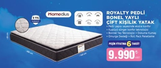 Homedius Royalty Pedli Bonel Yayli Cift Kisilik Yatak