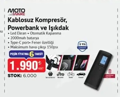Kablosuz Kompresör, Powerbank Ve Işıldak