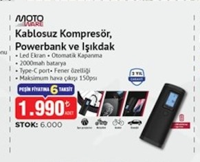 Kablosuz Kompresor Powerbank Ve Işıldak