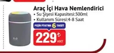 Araç İçi Hava Nemlendirici Su Şişesi Kapasitesi:300Ml Kullanım Süresi:4-8 Saat