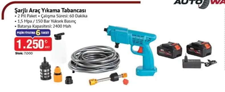 Sarjli Arac Yikama Tabancasi 2 Pil Paket