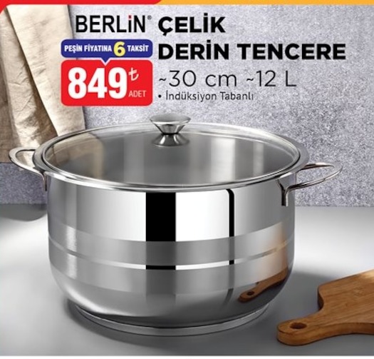 Berlin Çelik Derin Tencere 12L