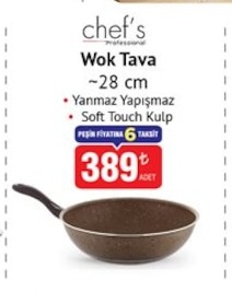 Chef'S Professional Wok Tava ~28 Cm Yanmaz Yapışmaz Soft Touch Kulp