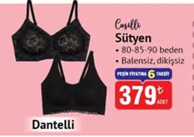 Casilli Sütyen Dantelli 80-85-90 Beden Balensiz Dikişsiz 379 Adet
