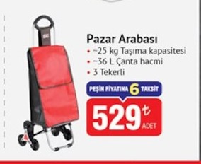 Pazar Arabasi 25Kg Kapasite 36L Hacim 3 Tekerli