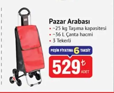 Pazar Arabasi ~25 Kg Taşıma Kapasitesi ~36 L Çanta Hacmi 3 Tekerli