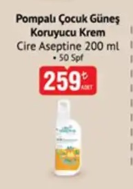 Pompalı Çocuk Güneş Koruyucu Krem Cire Aseptine 200Ml