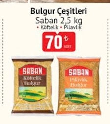 Bulgur Çeşitleri Saban 2,5 Kg
