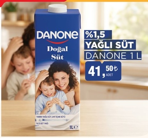 Danone Doğal Süt %1,5 Yağlı Süt 1 L