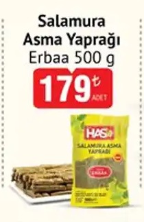 Erbaa Salamura Asma Yaprağı 500G