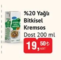 Dost Bitkisel Kremsos %20 Yağlı 200Ml