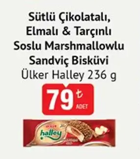 Sutlu Cikolatali, Elmali & Tarcinli Soslu Marshmallowlu Sandvic Biskuvi Ulker Halley 236G