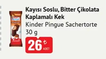 Kaysı Soslu, Bitter Çikolata Kaplamalı Kek Kinder Pingue Sachertorte 30G