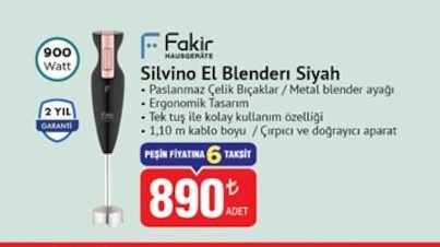 Fakir Silvino El Blenderi Siyah 900 Watt