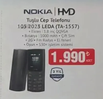 Nokia 105 2023 Leda (Ta-1557) Tuşlu Cep Telefonu