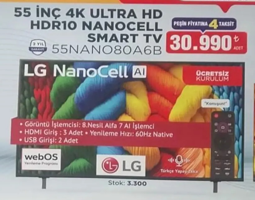 55 Inc 4K Ultra Hd Hdr10 Nanocell Smart Tv 55Nano80A6B 1 Adet
