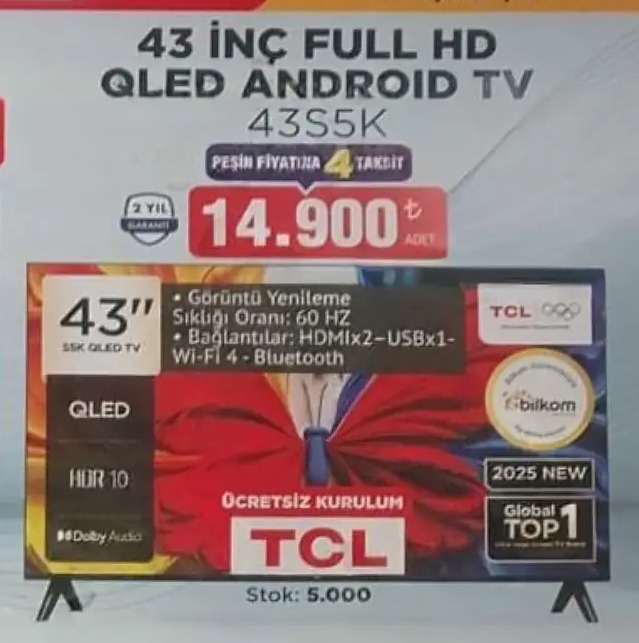 43 Inc Full Hd Qled Android Tv 43S5K 1 Adet