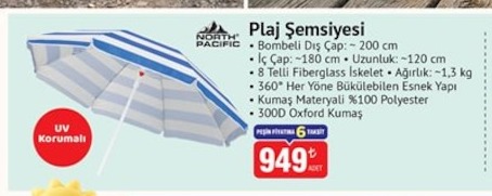 North Pacific Plaj Şemsiyesi Bombe Dış Çap 200Cm