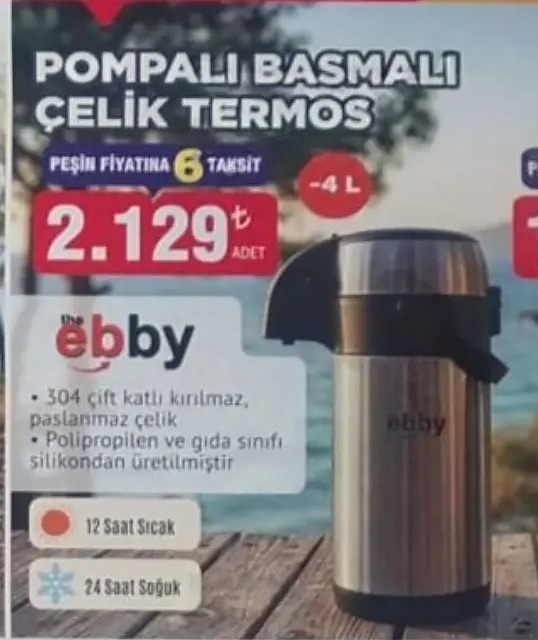 Pompali Basmali Celik Termos 4 L