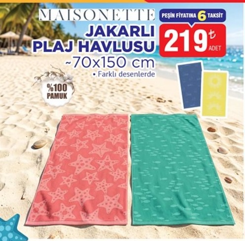 Maisonette Jakarli Plaj Havlusu ~70X150 Cm (Farklı Desenlerde) Adet