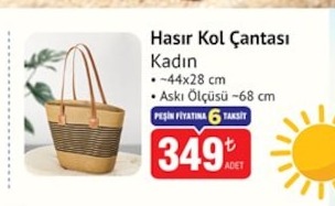 Hasır Kol Çantası Kadın 44X28 Cm Askı Ölçüsü 68 Cm