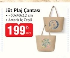 Jüt Plaj Çantası 50X40X12 Cm Astarli Ic Cepli