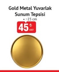 Gold Metal Yuvarlak Sunum Tepsisi 23 Cm