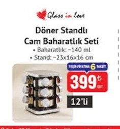 Döner Standlı Cam Baharatlık Seti 12'Li