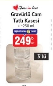 Gravürlü Cam Tatlı Kasesi 3'Lü