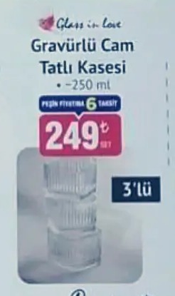 Gravürlü Cam Tatlı Kasesi 250 Ml 3'Lü