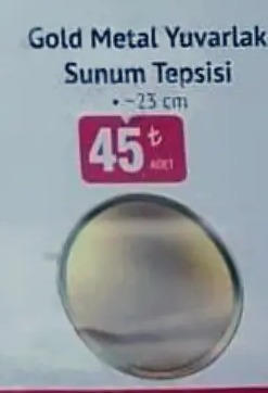 Gold Metal Yuvarlak Sunum Tepsisi 23 Cm