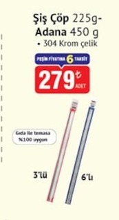 Şiş Çöp 225G-Adana 450G 304 Krom Çelik
