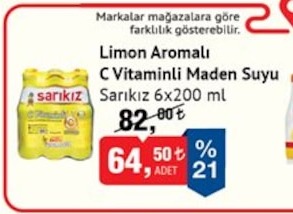 Sarıkız Limon Aromalı C Vitaminli Maden Suyu 6X200Ml