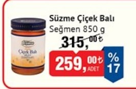 Süzme Çiçek Balı Segmen 850 G