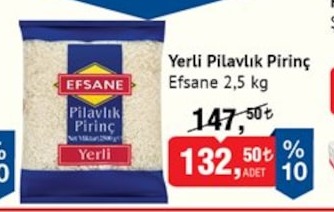 Yerli Pilavlık Pirinç Efsane 2,5 Kg