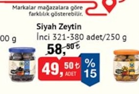 Siyah Zeytin İnci 321-380 Adet/250 G