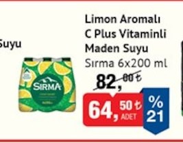 Limon Aromalı C Plus Vitaminli Maden Suyu Sırma 6X200 Ml
