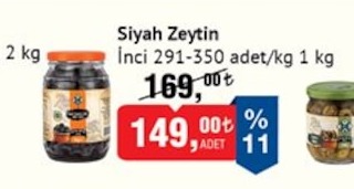 Siyah Zeytin İnci 291-350 Adet/Kg 1Kg