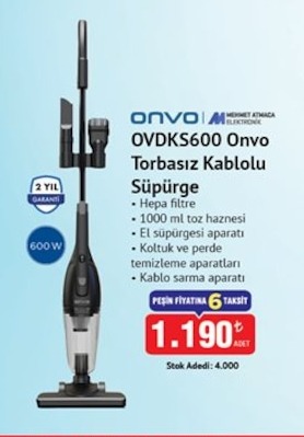 Onvo Ovdks600 Onvo Torbász Kablolu Süpürge
